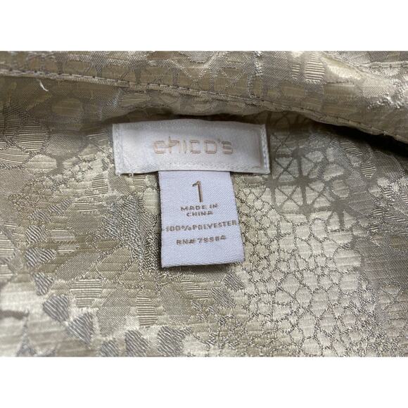 Chicos Jacket 1 Beige Animal Print Trucker Cropped Shiny Snake Skin Small - Picture 10 of 11